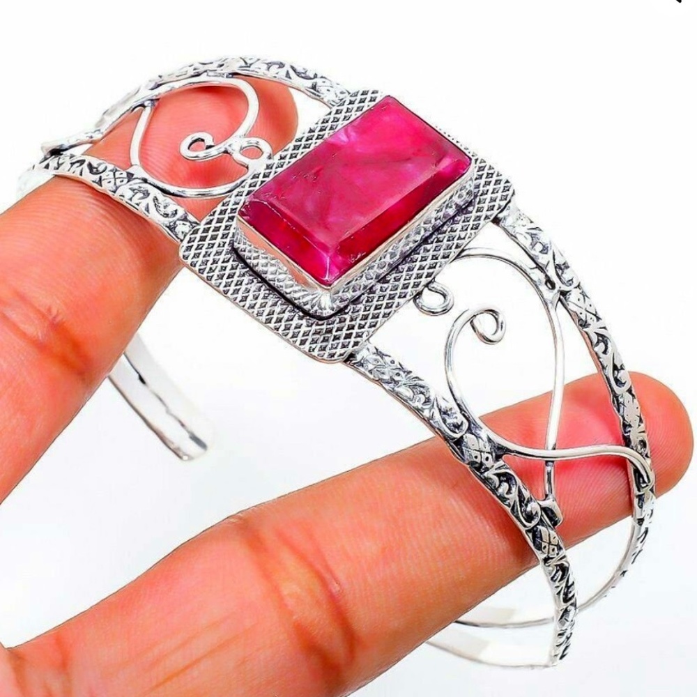 Kashmiri raw ruby 925 cuff bracelet